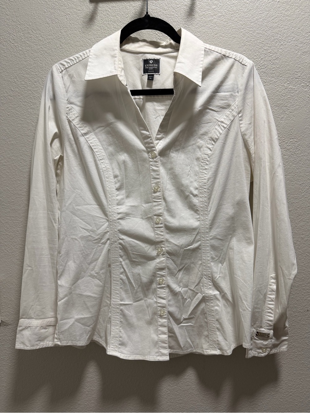 Express Off White Long-Sleeve Button Front Dress Shirt